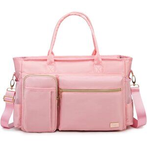 Pink Middle Size Computer Messenger Laptop Tote with 15.6'' Padded Laptop Sleeve